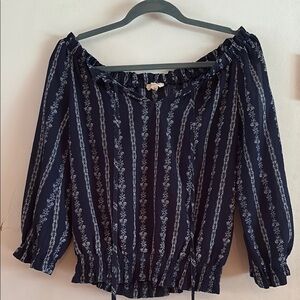 Blue Smocked Blouse with Puff Sleeves